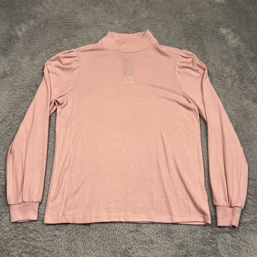 POPSUGAR Mock Neck Puff Shoulder Knit Top Bridal Rose Pink Womens Size‎ S